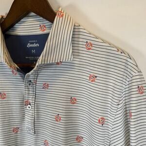 Johnnie-O Men’s M Linxter Golf Polo Shirt White Striped Stretch Performance EUC